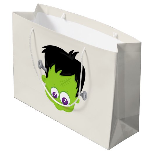 Cute Green Frankenstein Monster face Halloween Groot Cadeauzakje (Achterkant Gekanteld)