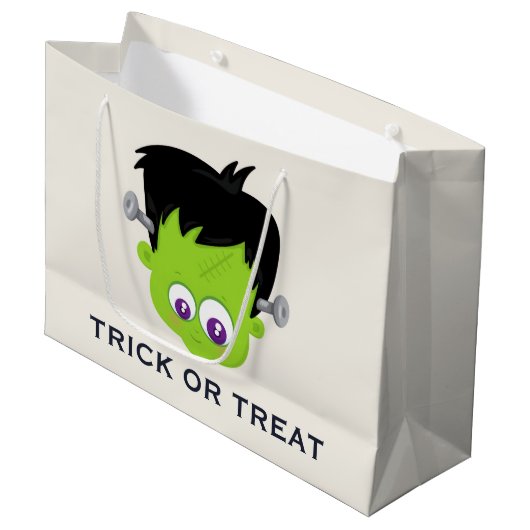 Cute Green Frankenstein Monster face Halloween Groot Cadeauzakje (Voorkant Gekanteld)