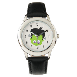 Cute Green Frankenstein Monster face Halloween Horloge