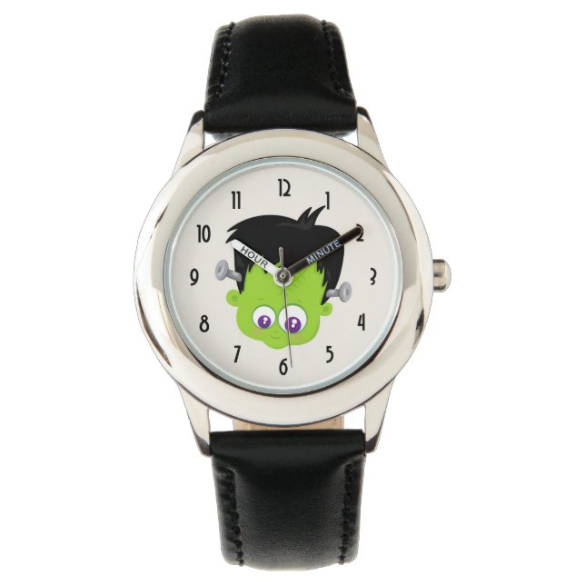 Cute Green Frankenstein Monster face Halloween Horloge (Voorkant)