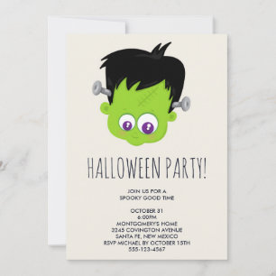 Cute Green Frankenstein Monster face Halloween Kaart