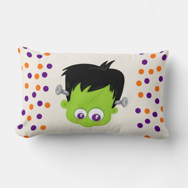 Cute Green Frankenstein Monster face Halloween Kussen (Voorkant)