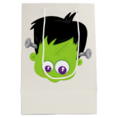Cute Green Frankenstein Monster face Halloween Medium Cadeauzakje (Achterkant)