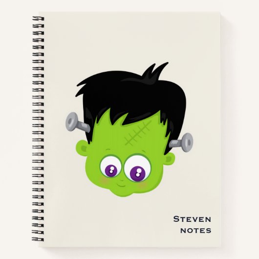 Cute Green Frankenstein Monster face Halloween Notitieboek (Voorkant)