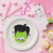 Cute Green Frankenstein Monster face Halloween Papieren Bordje (Feest)