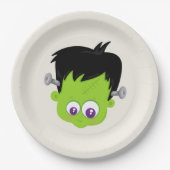 Cute Green Frankenstein Monster face Halloween Papieren Bordje (Voorkant)
