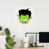 Cute Green Frankenstein Monster face Halloween Poster (Thuiskantoor)