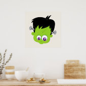 Cute Green Frankenstein Monster face Halloween Poster (Keuken)