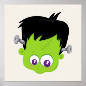 Cute Green Frankenstein Monster face Halloween Poster (Voorkant)