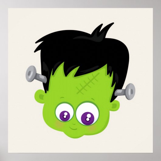 Cute Green Frankenstein Monster face Halloween Poster (Voorkant)