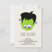 Cute Green Frankenstein Monster face Halloween Save The Date (Voorkant)