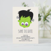 Cute Green Frankenstein Monster face Halloween Save The Date (Staand voorkant)