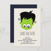 Cute Green Frankenstein Monster face Halloween Save The Date (Voorkant / Achterkant)