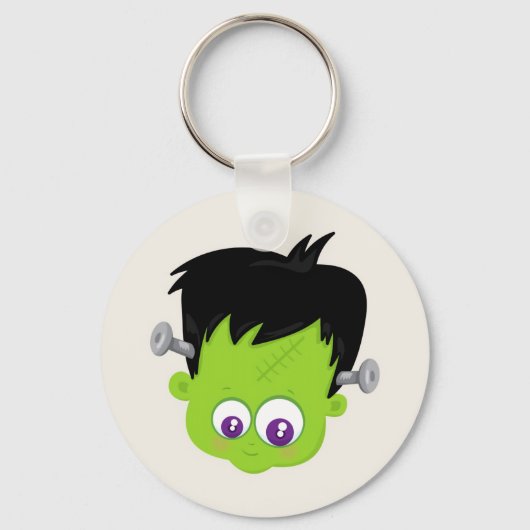 Cute Green Frankenstein Monster face Halloween Sleutelhanger (Voorkant)