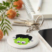 Cute Green Frankenstein Monster face Halloween Sleutelhanger (Zijkant)