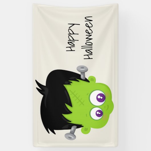Cute Green Frankenstein Monster face Halloween Spandoek (Verticaal)