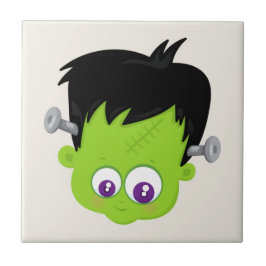 Cute Green Frankenstein Monster face Halloween Tegeltje