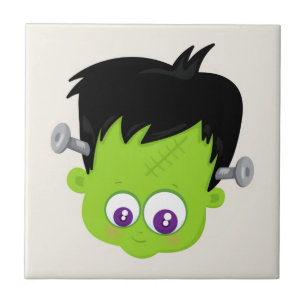 Cute Green Frankenstein Monster face Halloween Tegeltje
