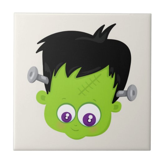 Cute Green Frankenstein Monster face Halloween Tegeltje (Voorkant)