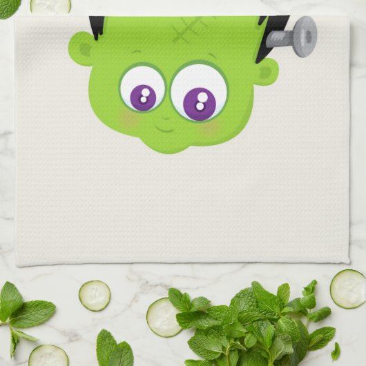 Cute Green Frankenstein Monster face Halloween Theedoek (Gevouwen)