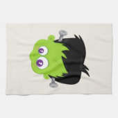 Cute Green Frankenstein Monster face Halloween Theedoek (Horizontaal)
