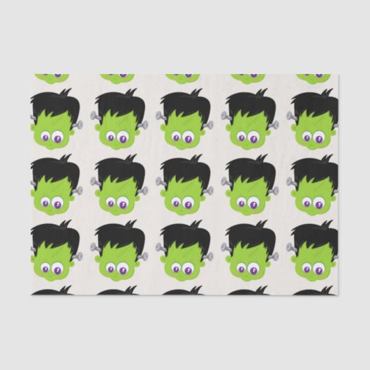 Cute Green Frankenstein Monster face Halloween Tissuepapier (Voorkant)