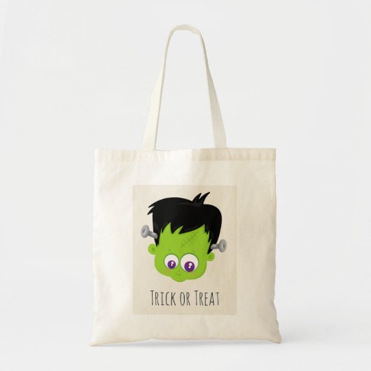 Cute Green Frankenstein Monster face Halloween Tote Bag (Voorkant)