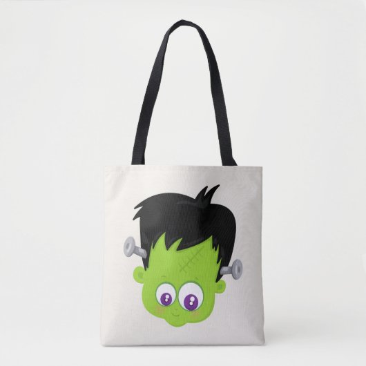 Cute Green Frankenstein Monster face Halloween Tote Bag (Voorkant)