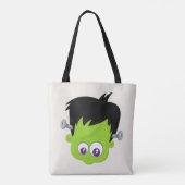 Cute Green Frankenstein Monster face Halloween Tote Bag (Achterkant)