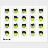 Cute Green Frankenstein Monster face Halloween Vierkante Sticker (Vel)