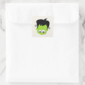 Cute Green Frankenstein Monster face Halloween Vierkante Sticker (Tas)