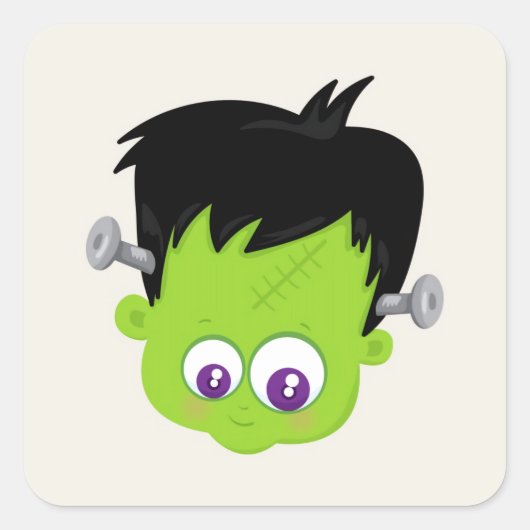 Cute Green Frankenstein Monster face Halloween Vierkante Sticker (Voorkant)