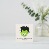 Cute Green Frankenstein Monster face Halloween Vierkante Visitekaartje (Staand voorkant)