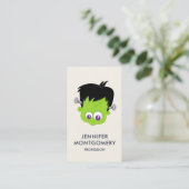 Cute Green Frankenstein Monster face Halloween Visitekaartje (Staand voorkant)