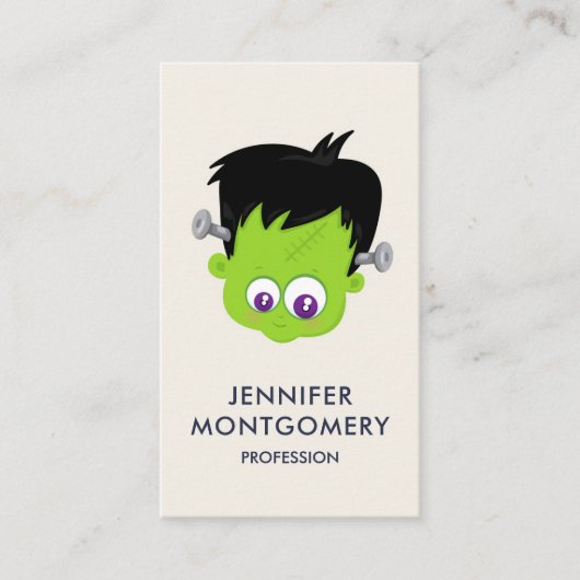Cute Green Frankenstein Monster face Halloween Visitekaartje (Voorkant)