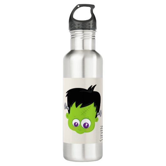 Cute Green Frankenstein Monster face Halloween Waterfles (Voorkant)