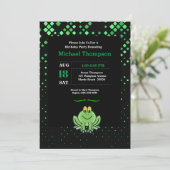 Cute Green Frog Birthday Party Invitation Kaart (Staand voorkant)