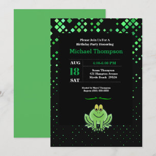 Cute Green Frog Birthday Party Invitation Kaart
