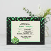 Cute Green Frog Birthday Party Invitation Kaart (Staand voorkant)