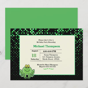 Cute Green Frog Birthday Party Invitation Kaart