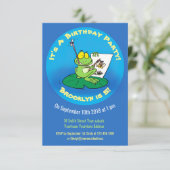 Cute green frog cartoon illustration invita kaart (Staand voorkant)