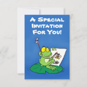 Cute green frog cartoon illustration invita kaart (Achterkant)