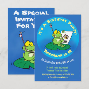 Cute green frog cartoon illustration invita kaart