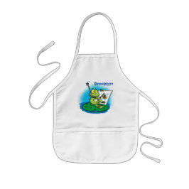 Cute green frog cartoon illustration kinderen a kinder schort