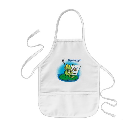 Cute green frog cartoon illustration kinderen a kinder schort (Voorkant)