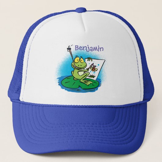 Cute green frog cartoon illustrator trucker pet (Voorkant)