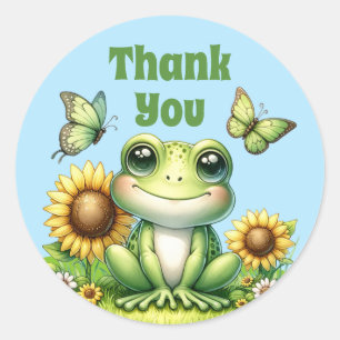 Cute Green Frog Dank u Ronde Sticker