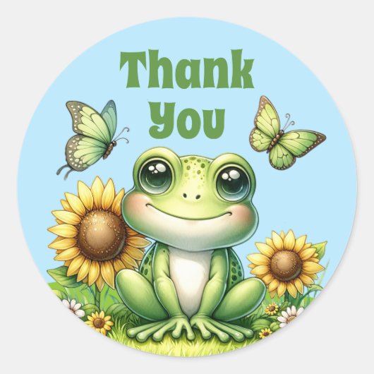 Cute Green Frog Dank u Ronde Sticker (Voorkant)