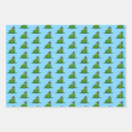 Cute Green Frog Design Inpakpapier Vel