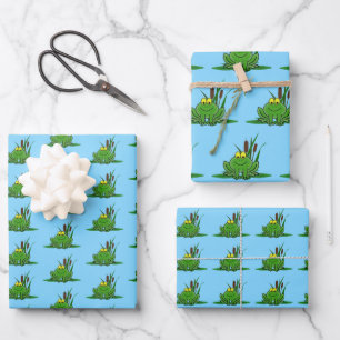 Cute Green Frog Design Inpakpapier Vel
